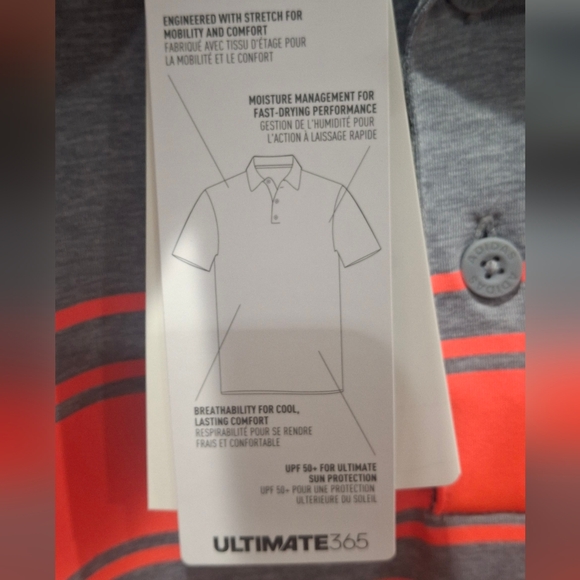 Ultimate  365 Adidas Gray and Red Striped Golf  Polo Shirt (Smoke Free Home) - Picture 8 of 11
